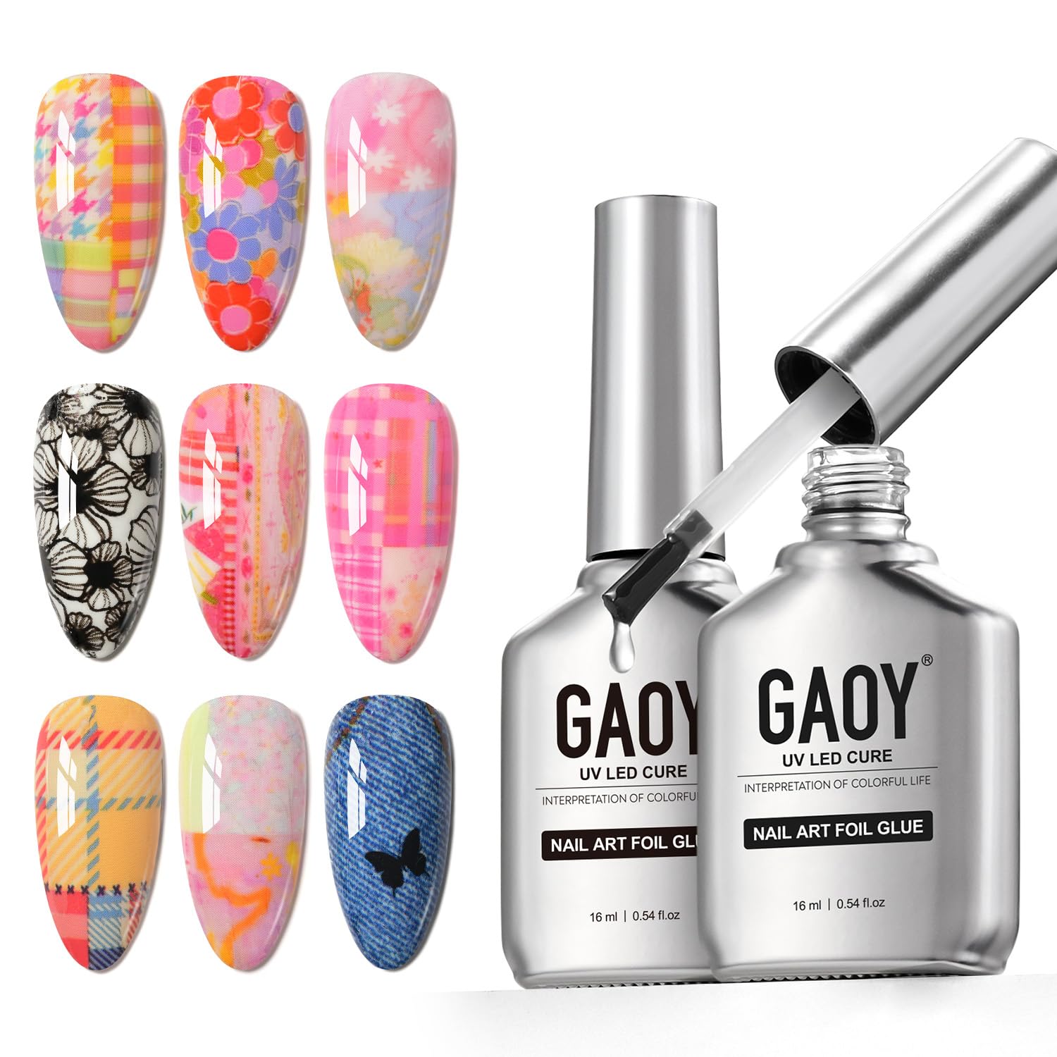 GAOY 16ml Nail Foil Glue, High Adhesion Foil Transfer Gel, UV Nail Polish | High Adhesion Formula, Works with Nail Foils, Nail Stickers & Stamping Plates, UV/LED Cure Required, Easy DIY Nail Art