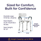 Drive Medical Premium Shower Chair with Back and Padded Arms, White