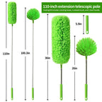 Cobweb Duster with Extension Pole, Washable Cleaning Duster Set with 2 Duster Heads, 15-110-Inch Telescoping Pole for high Ceiling Fans, Long Duster for high Ceilings，Spider Web Brush，Corner Brush