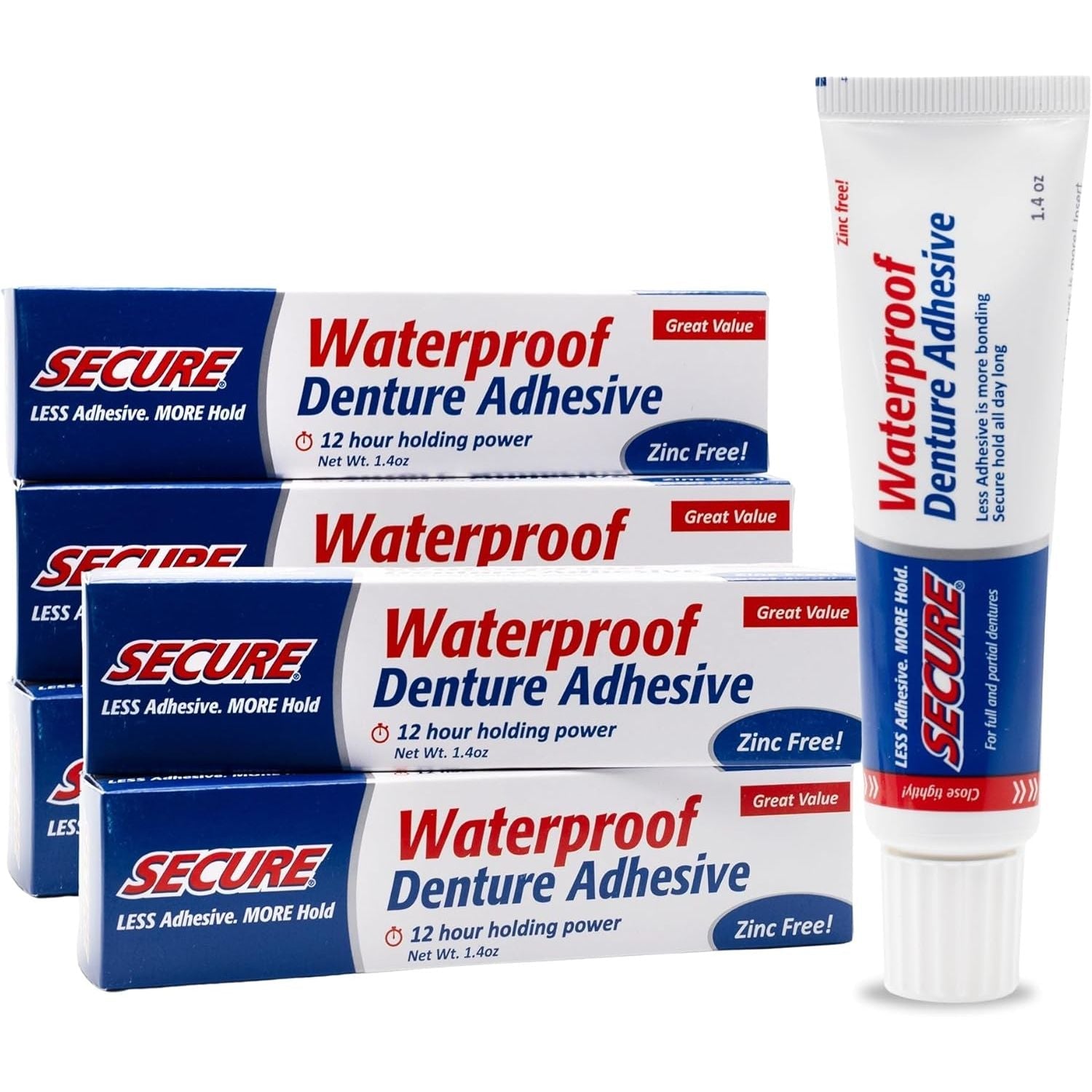 Buy now Secure Waterproof Denture Adhesive - Zinc Free - Extra Strong Hold For Upper, Lower or Partials - 1.4 oz Regular 5 at indiglob india