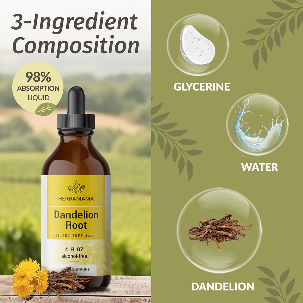 Buy now HERBAMAMA Dandelion Root Drops - Vegan Dandelion Root Extract for Liver Cleanse and Detox - Non-GMO, Alcohol & Sugar-Free Liquid Liver Support Supplement, 56-Day Supply at indiglob india