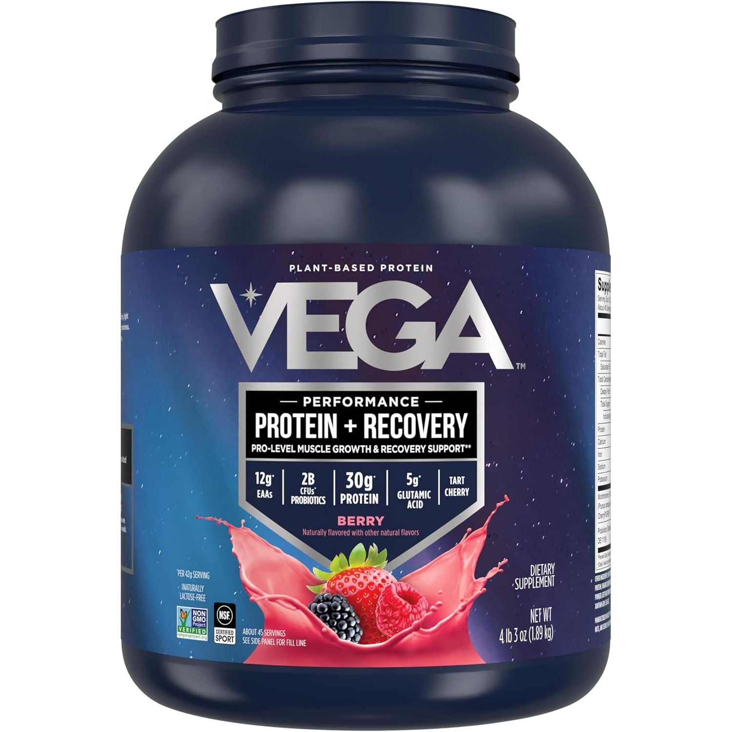 Buy now Vega Sport Vegan Protein Powder + Recovery - 30g Plant Based Protein per Serving, Chocolate, 45 Servings, 5g BCAAs, Probiotics, NSF Certified, For Shakes & Smoothies, 4.4lbs (Packaging May Vary) Berry at indiglob india