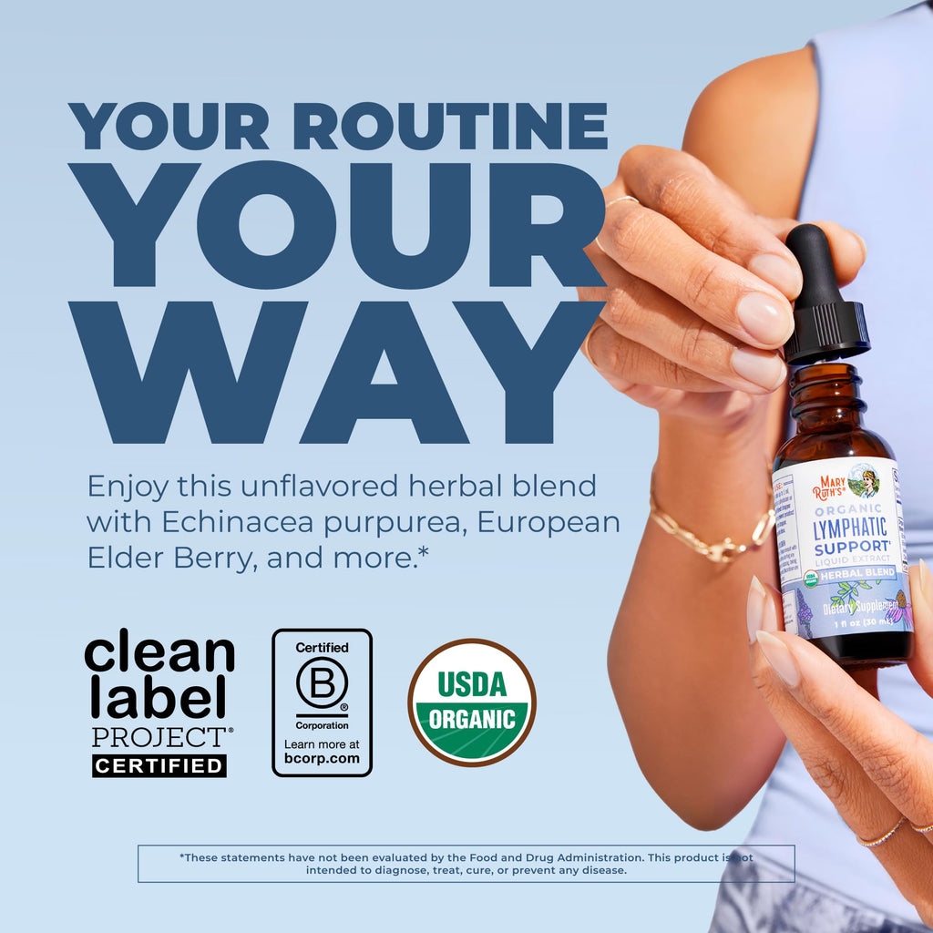 MARYRUTH'S Organic Lymphatic Support Liquid Drops, Herbal Blend, Non-GMO | USDA Organic, Herbal Blend with Echinacea & Elderberry, Blue Vervain, Vegan, Alcohol-Free, Non-GMO