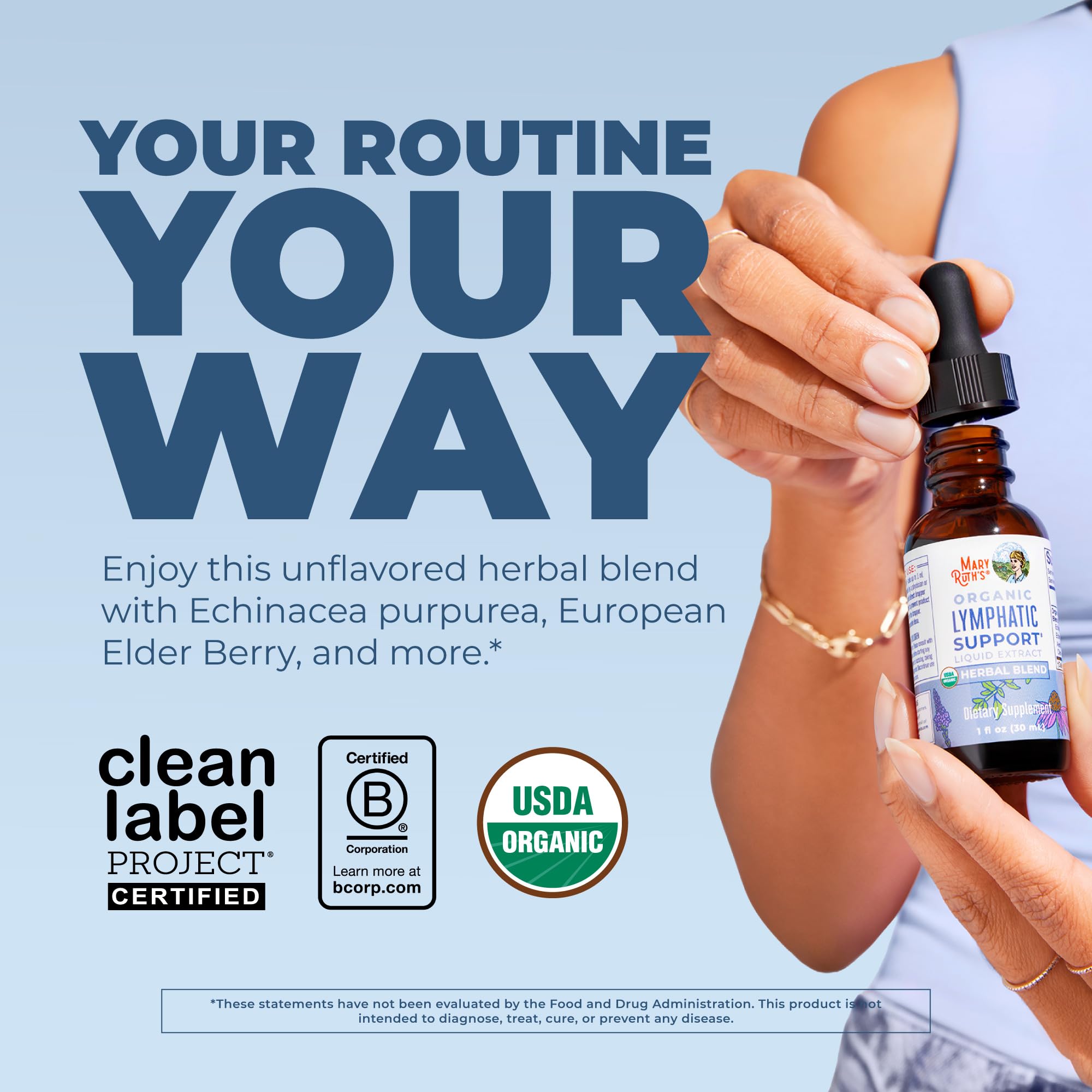 MARYRUTH'S Organic Lymphatic Support Liquid Drops, Herbal Blend, Non-GMO | USDA Organic, Herbal Blend with Echinacea & Elderberry, Blue Vervain, Vegan, Alcohol-Free, Non-GMO