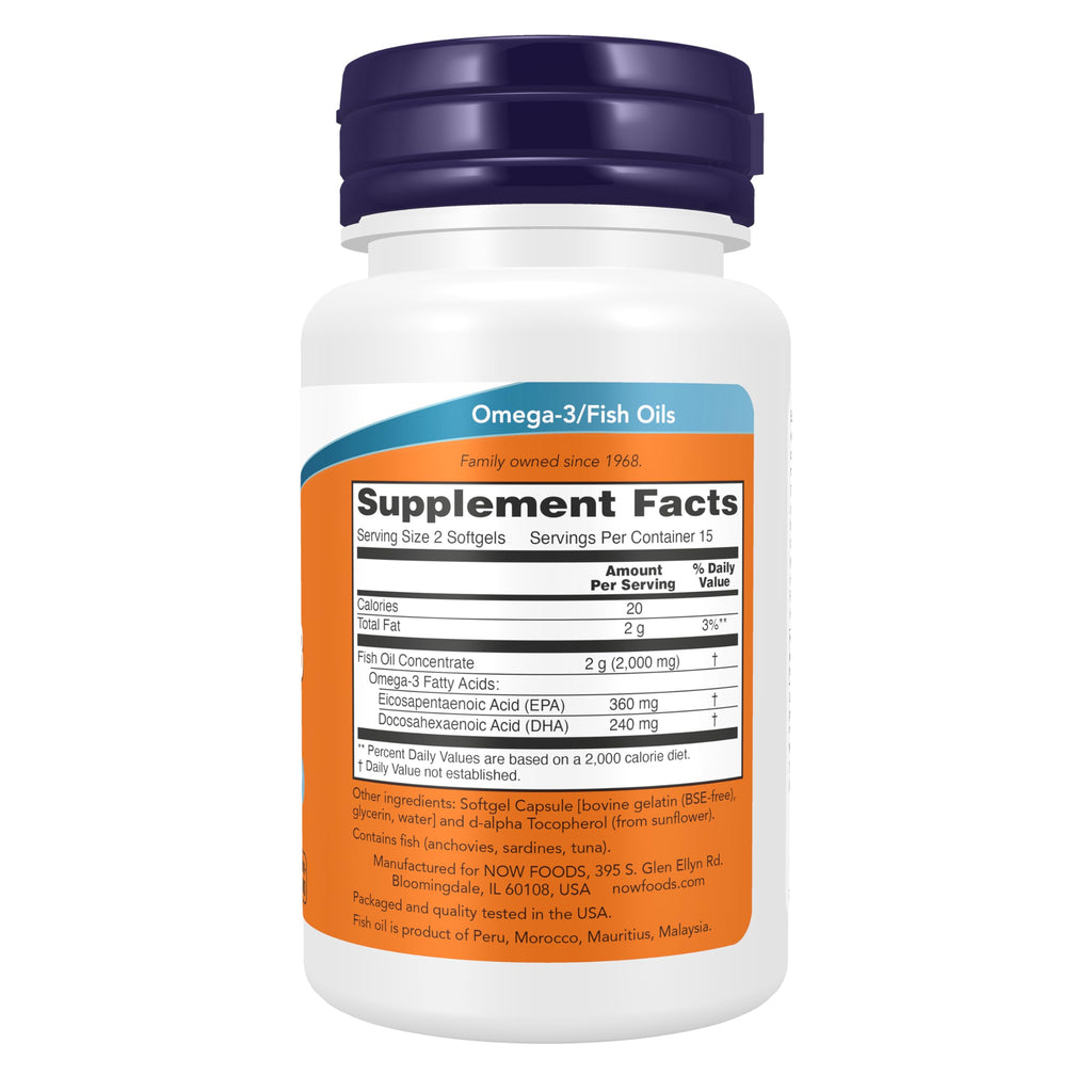 NOW Foods Supplements, Omega-3 180 EPA / 120 DHA, Molecularly Distilled, Cardiovascular Support*, 30 Softgels
