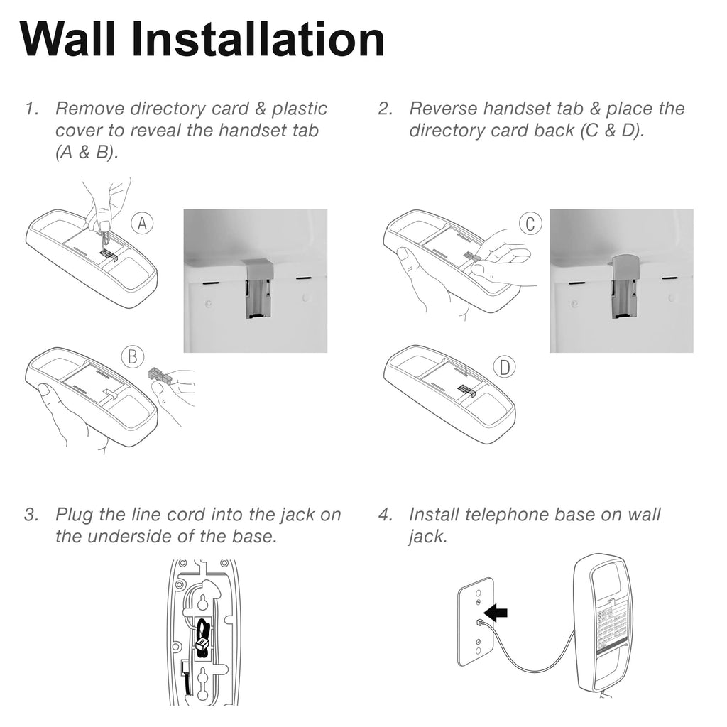AT&T Trimline Corded Phone, No AC Power Needed, Extra Large Buttons, Visual Ringer, Lighted Keypad, 10-Number Speed Dial, Wall Mountable, White | 213