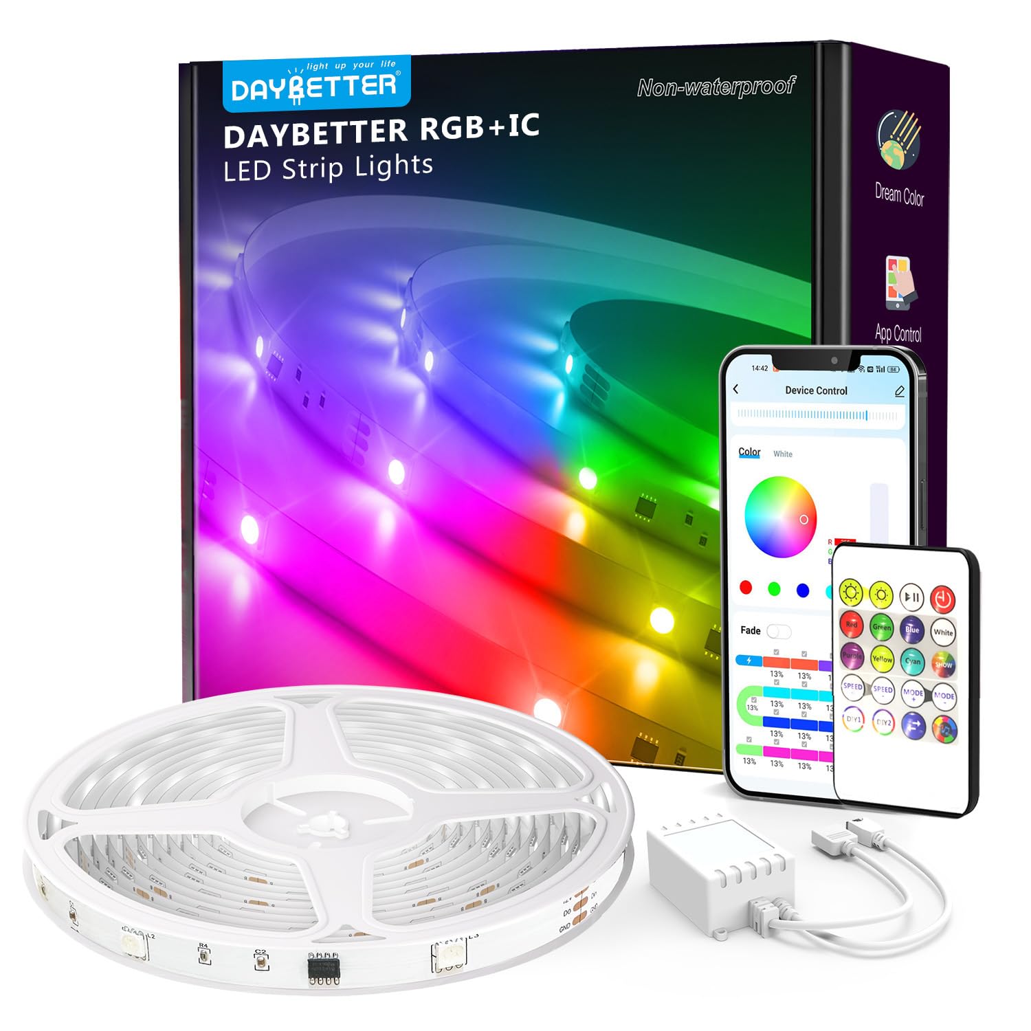 Buy now DAYBETTER Led Strip Lights 100 ft Smart with App Remote Control, 5050 RGB for Bedroom, Living Room, Home Decoration, Music Sync Color Changing for Room Party(2 Rolls of 50 ft) BGRIC 100FT at indiglob india