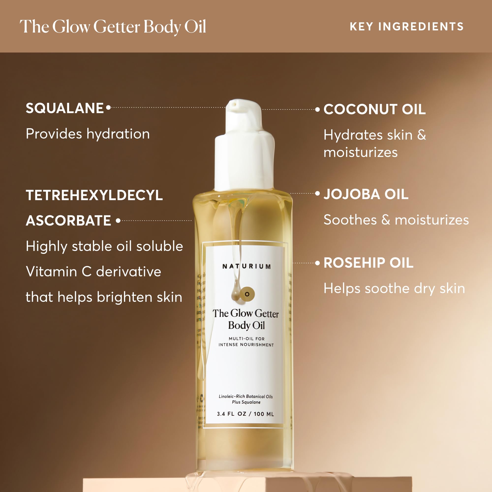 Naturium The Glow Getter Body Oil, Botanical Blend with Squalane, 3.4 oz | Hydrating & Moisturizing Body Oil, Intense Nourishment with Olive, Jojoba, Rosehip & Sea Buckthorn, Smooth & Firm Skin Finish