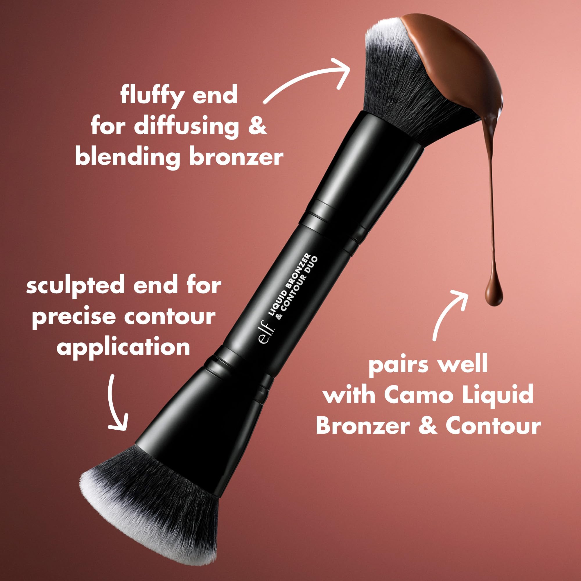 e.l.f. Liquid Bronzer & Contour Duo Brush | Silky Highly Pigmented Formula with Dual-ended Makeup Brush, Synthetic Bristles, 100% Vegan and Cruelty-Free
