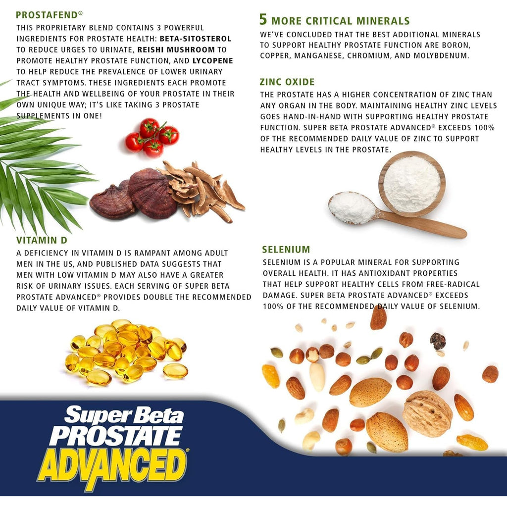 SUPER BETA PROSTATE Advanced - Prostate Health Supplements for Men, 120ct | Reduce Bathroom Trips, Promote Sleep, Better Bladder Emptying & Healthy Prostate