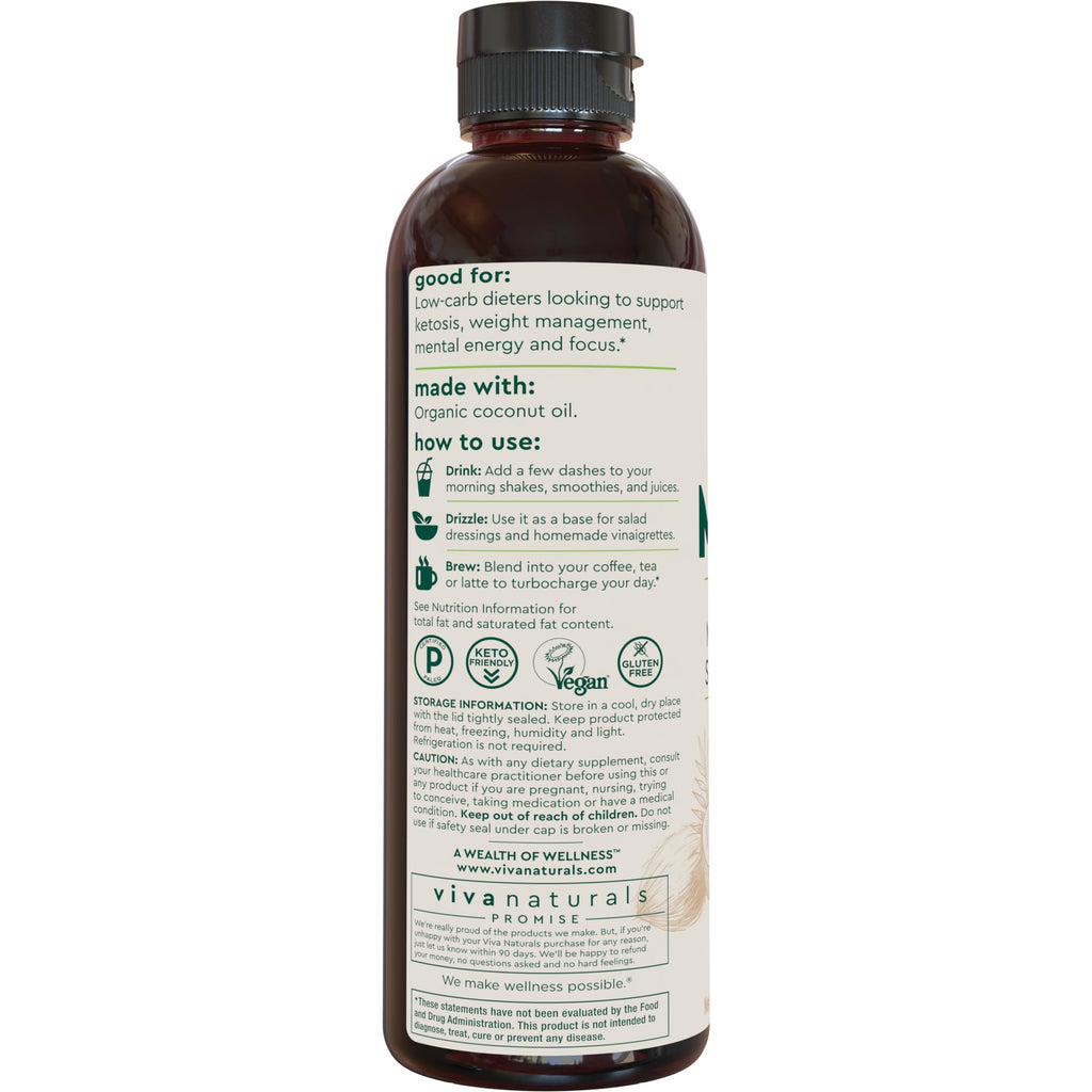 Viva Naturals Organic MCT Oil, 16 fl oz – MCT Oil for Coffee, USDA Organic, Non-GMO, Paleo Certified & Keto Friendly, Supports Energy & Mental Clarity
