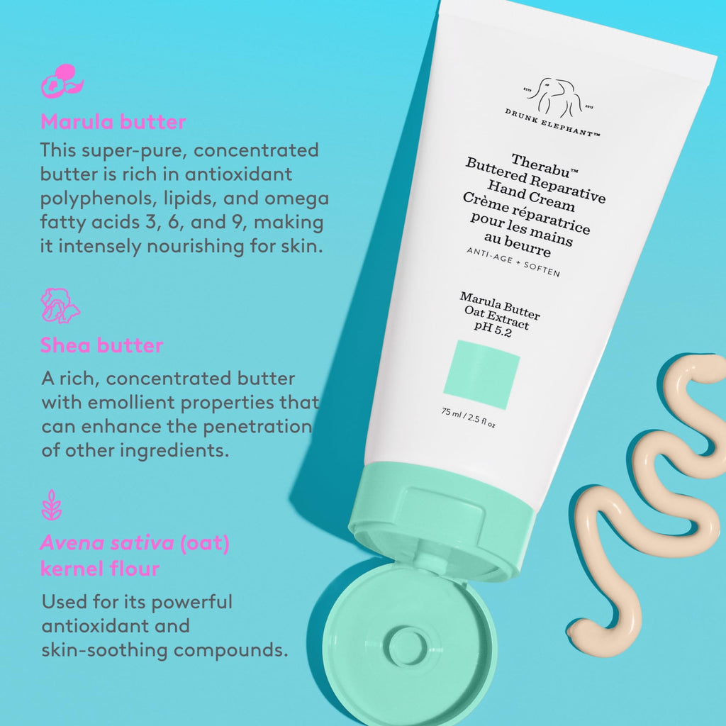 Buy now Drunk Elephant Therabu Buttered Reparative Hand Cream - 75 ml/2.5 fl oz - Hand Lotion - Clean Clinical Skincare - Cruelty-Free - Dermatologist-Tested - Free of Essential Oils, Silicones, and Fragrance at indiglob india