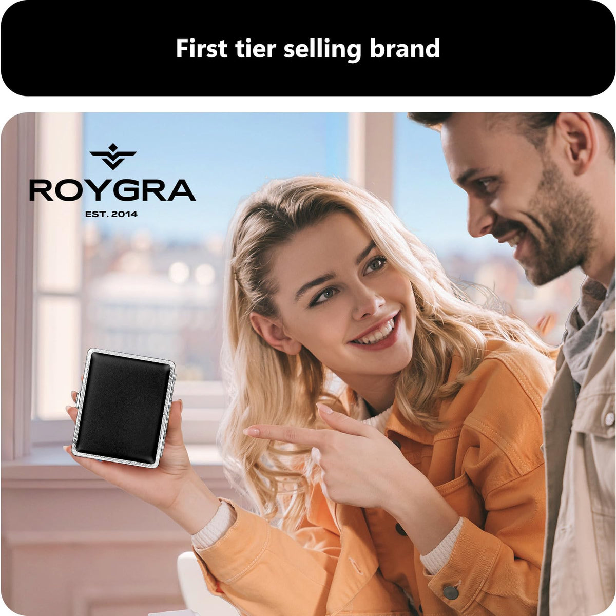 roygra Cigarette Case (2 Pack), Leather & Metal Daily Cigarette Holder Case