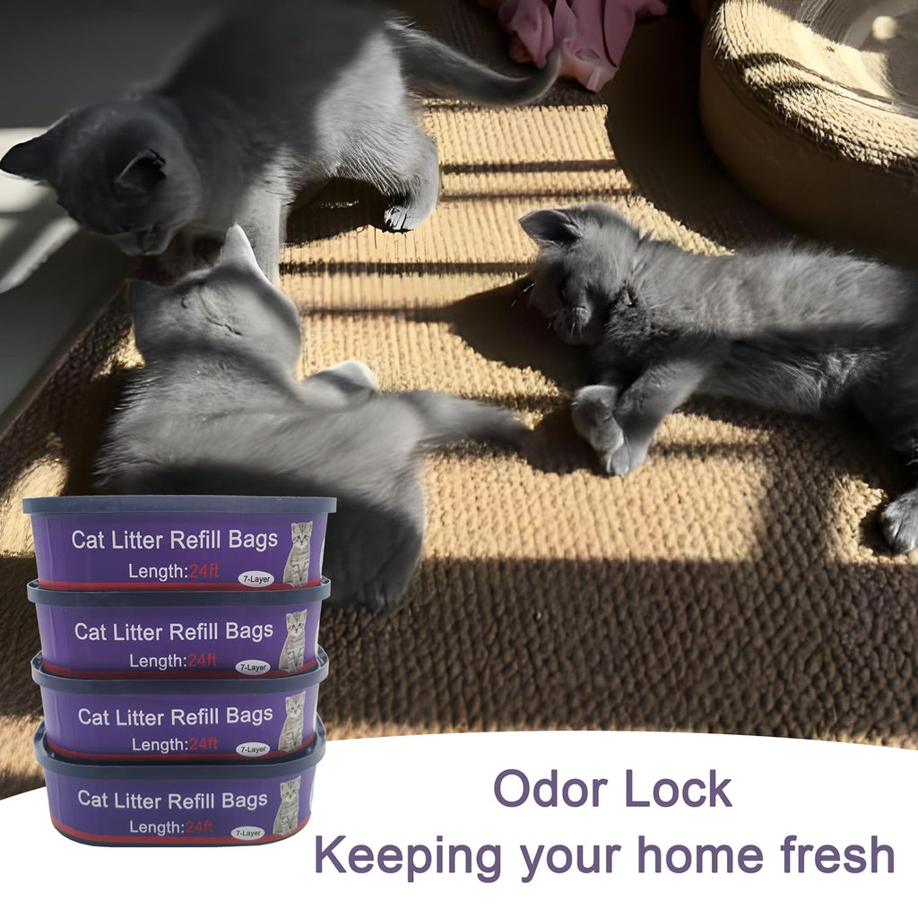 4 Pack Cat Litter Refill Bags Cartridges Compatible with Genie Cat Standard, Plus and XL Pails Odor Control