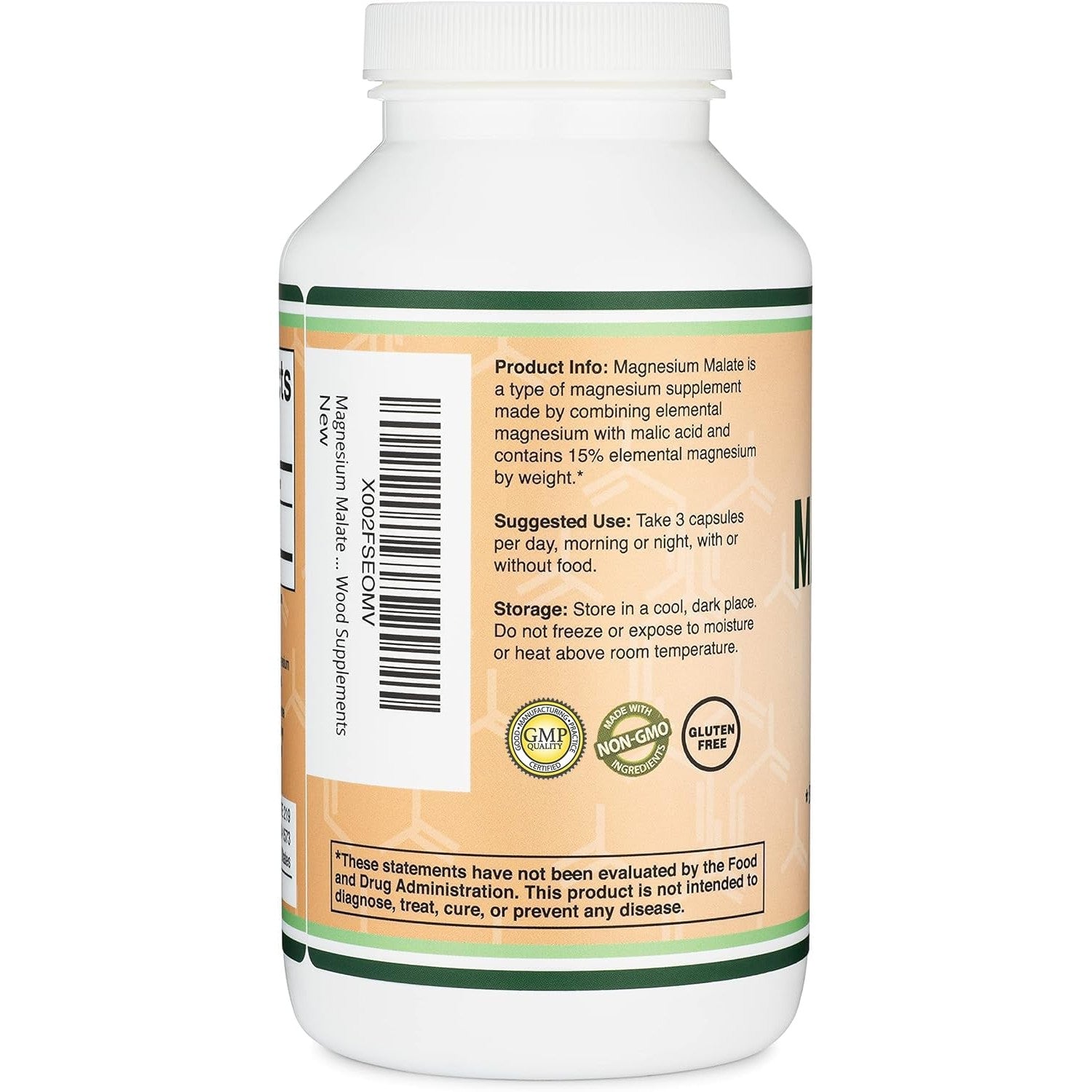 Magnesium Malate 1,500mg, Daytime Energy + Muscle Support, 420 Capsules | Daytime Energy + Muscle Supplement, 225mg Elemental Mg per Serving, Malic Acid for Cellular Energy, Vegan + Non-GMO