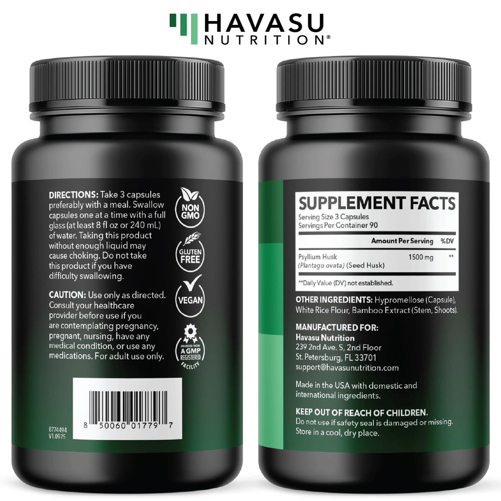 Vegan Psyllium Husk Fiber Capsules, GLP-1 Nutritional Support, 270 Pills