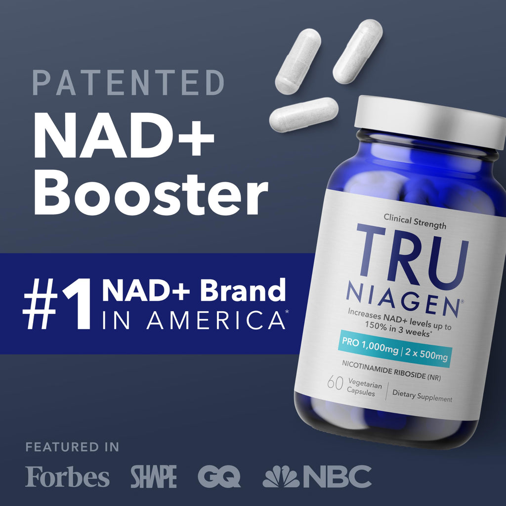 TRU NIAGEN NAD+ Supplement, Nicotinamide Riboside 1000mg, 30 Daily Servings | High-potency NAD+ support: 1000mg Niagen NR daily from two 500mg capsules, supports cellular energy and healthy aging.