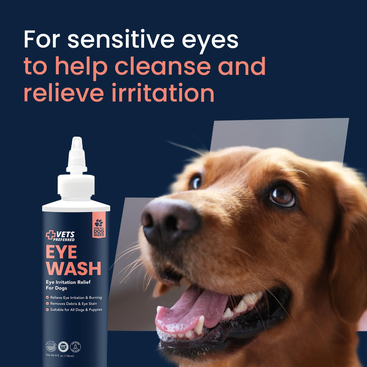 Dog Eye Drops & Wash for Tear Stains, Infection & Allergy Relief, 4 oz