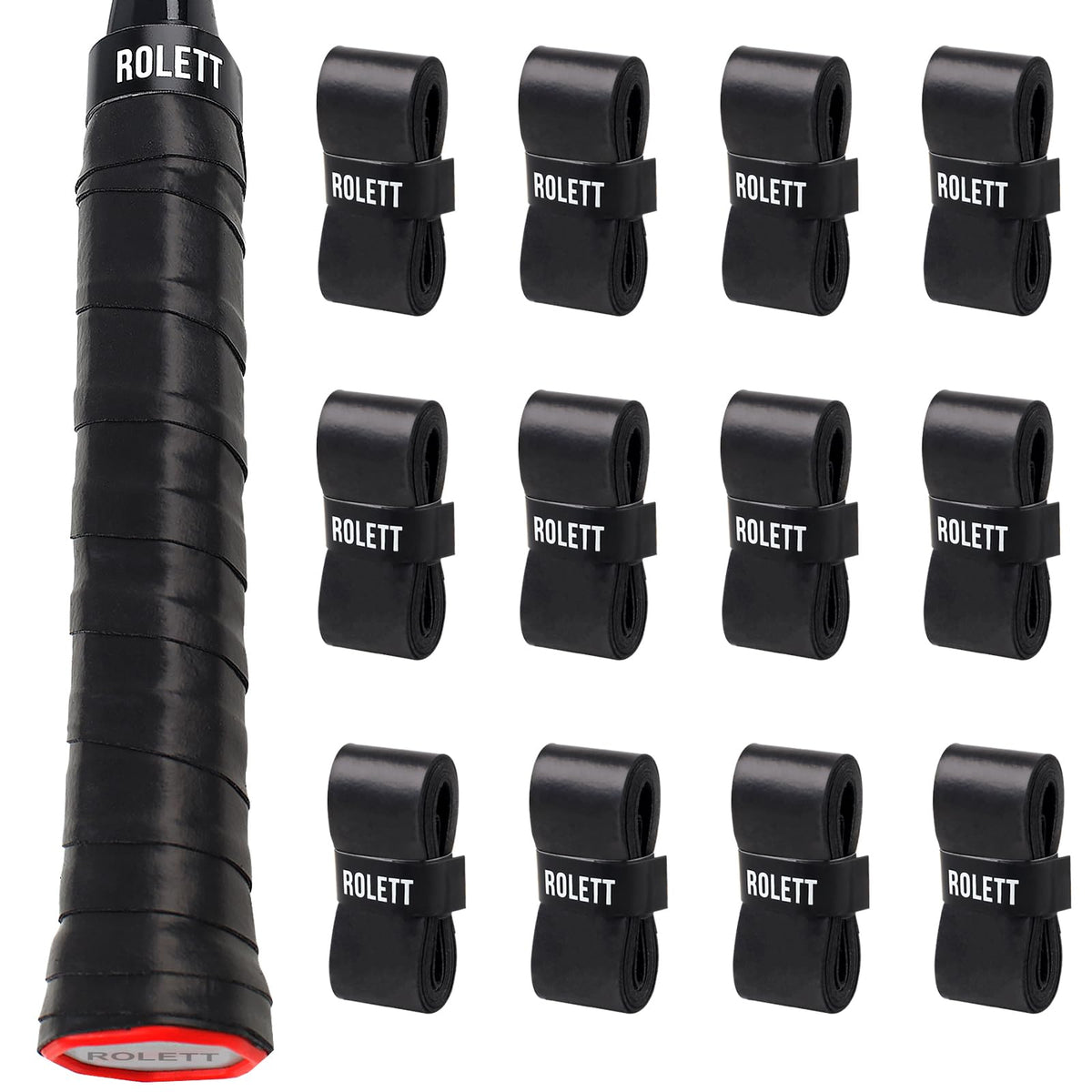 Rolett 12 Pack Tennis Racket Grip Tape, Precut Anti Slip Tennis Grip Tape