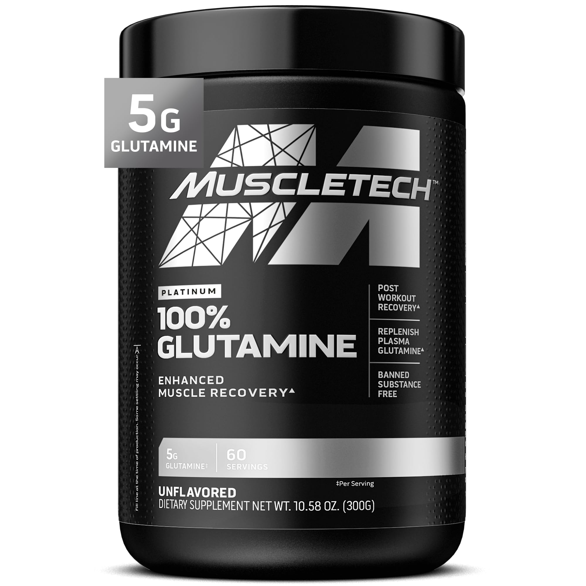 MuscleTech 100% L-Glutamine Powder for Enhanced Muscle Recovery, Unflavored | Pure L Glutamine Muscle Growth Builder & Energy Boosting Nutritional Supplement for Men & Women - 60 Servings