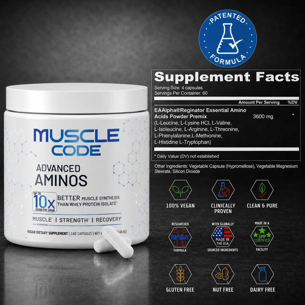 NAUTILUS Muscle Code Essential Amino Acid Capsules – Muscle Synthesis & Repair & Strength – Unflavored – 60 Servings – Clinically Studied – 0g Sugar, Keto, Vegan, Gluten Free, Dairy Free