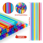MAQIHAN 100PCS Colorful Plastic Straws Disposable for Party Drinks
