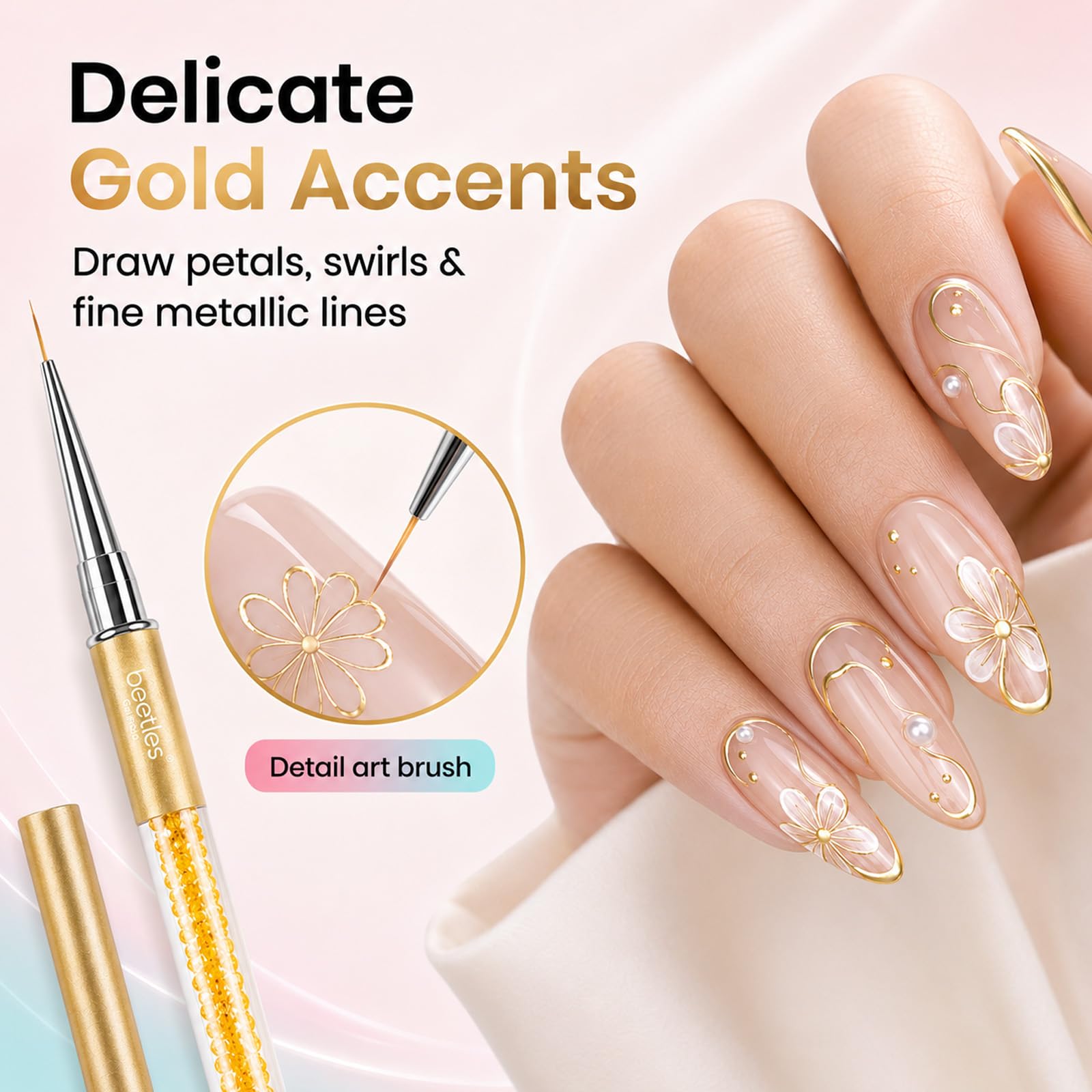 Beetles Gel Polish Nail Art Liner Brushes 5Pcs Painting Art Design Pen Set | Diamond Application Rhinestone Handle Dotting Drawing Sizes 5 7 9 11 20mm Nail Design Gift for Women
