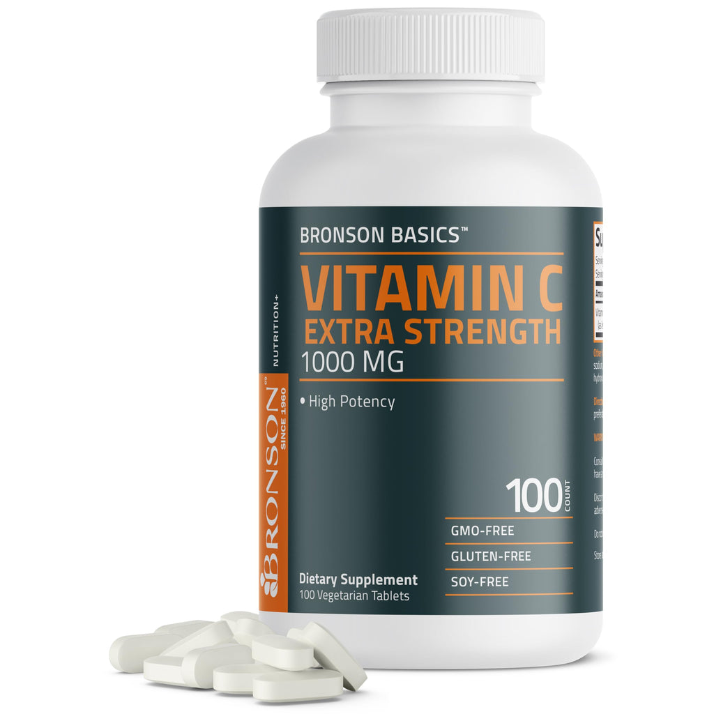 Bronson Vitamin C 1000 mg as Ascorbic Acid, 100 Vegetarian Tablets | Extra Strength Formula, Supports a Healthy Immune System, Non-GMO, Gluten-Free & Soy-Free
