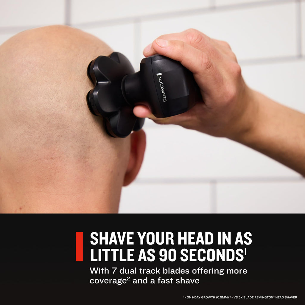 Remington Balder MAX Head Shaver for Men, 7-Head Rotary Wet & Dry Razor | Cordless Design for Flexible Use, 70-Min Runtime, rechargeable battery, wet & dry shaving, sleek black finish