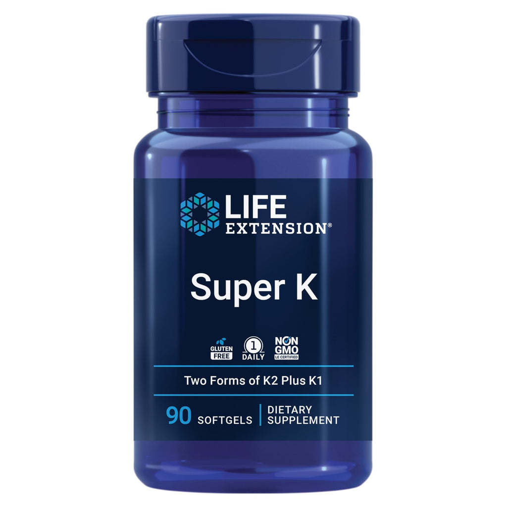 Life Extension Super K, Vitamin K Supplement, 2000 Mcg Vitamin K and 1180 Mcg Vitamin K2, Heart Health, Once-Daily, 90 Softgels | Vitamin K1, K2 MK-7 & K2 MK-4 for Heart & Arterial Health and Calcium Balance; 3-Month Supply, 1 Daily, Gluten-Free & Non-GMO