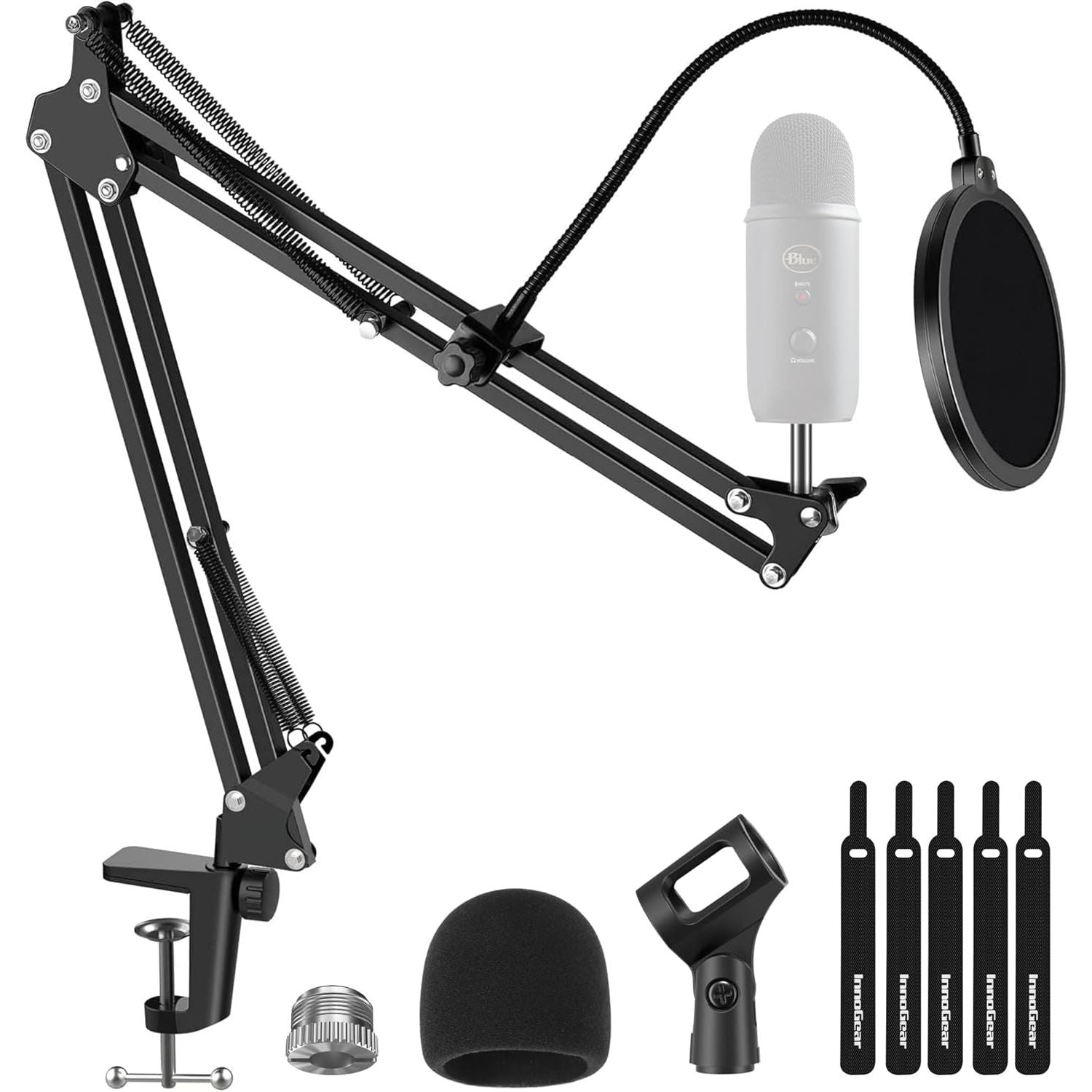 Buy now InnoGear Mic Stand for Blue Yeti, Heavy Duty Microphone Stand with Microphone Windscreen and Dual Layered Mic Pop Filter Suspension Boom Scissor Arm Stands for Blue Spark and Other Mics, Medium at indiglob india