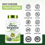 tnvitamins Citrus Bergamot 2000mg - 180 Capsules | Ultra Potent Citrus Bergamot Supplement 2000 mg Per 1 Capsule Serving | 6 Month Supply! | Non-GMO | Made in The USA!
