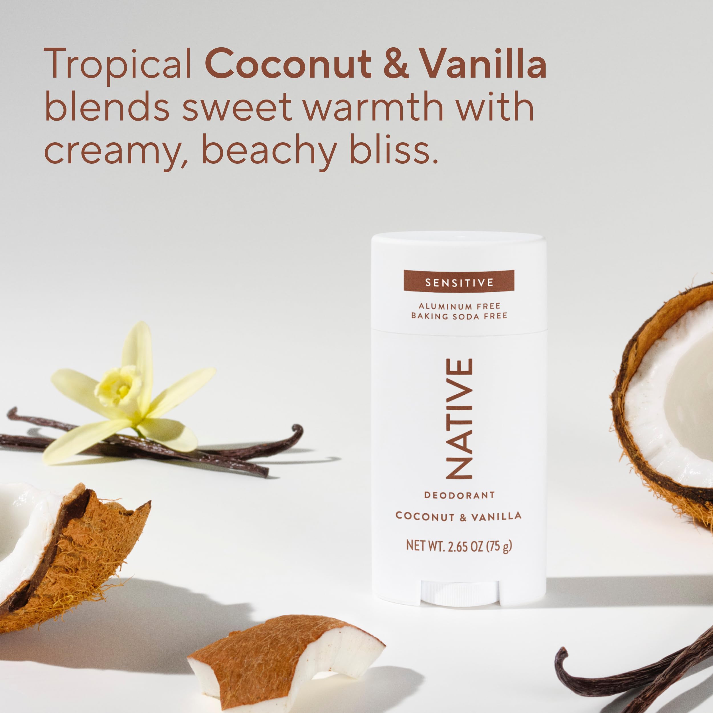 Native Sensitive Deodorant Contains Naturally Derived Ingredients, 72 Hour Odor Control | Deodorant for Women & Men, Aluminum Free with Baking Soda, Coconut Oil and Shea Butter, Coconut & Vanilla