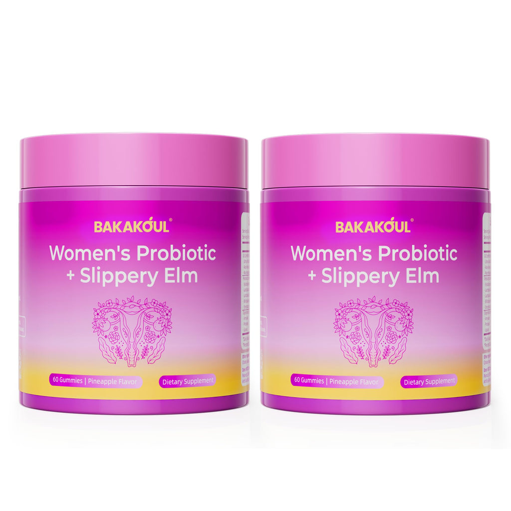 BAKAKOUL Feminine Probiotics Gummies for Women, Vaginal Probiotics with Slippery Elm,Prebiotics & Probiotics Supports pH Balance,Immune Health, Vegan, Non-GMO, Pineapple Flavor,60 Gummies 1 Pack
