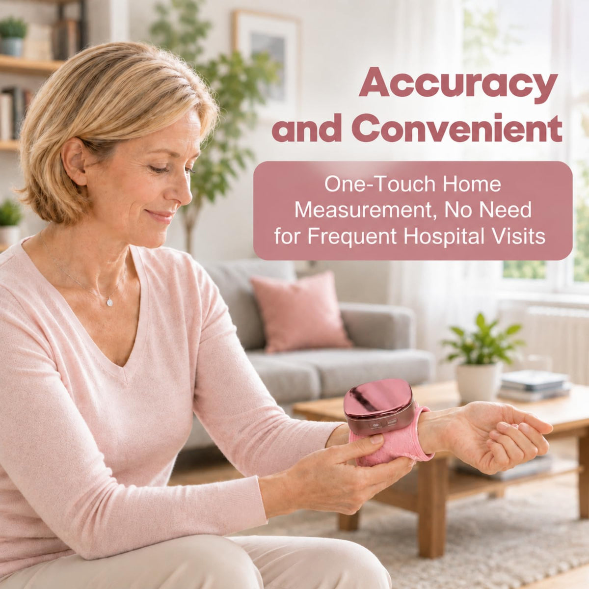 GUAEVER Wrist Blood Pressure Monitor, Rechargeable, Large LED Display, Pink