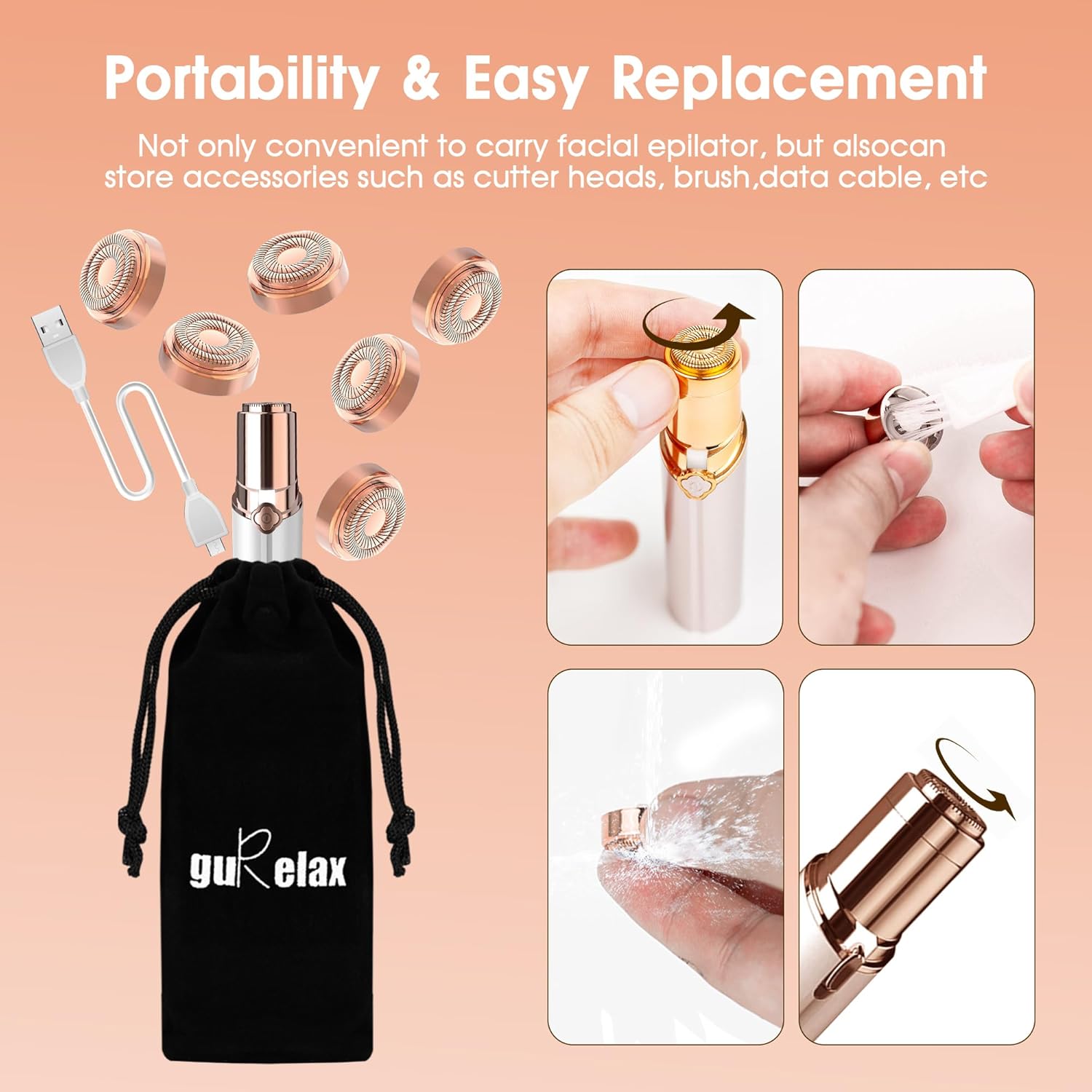 Buy now Replacement Heads for Flawless Facial Hair Remover, Replacement Blades for Finishing Touch Flawless Hair Removal Gen 2, 6 Count 18k Gold Heads with Storage Bag at indiglob india