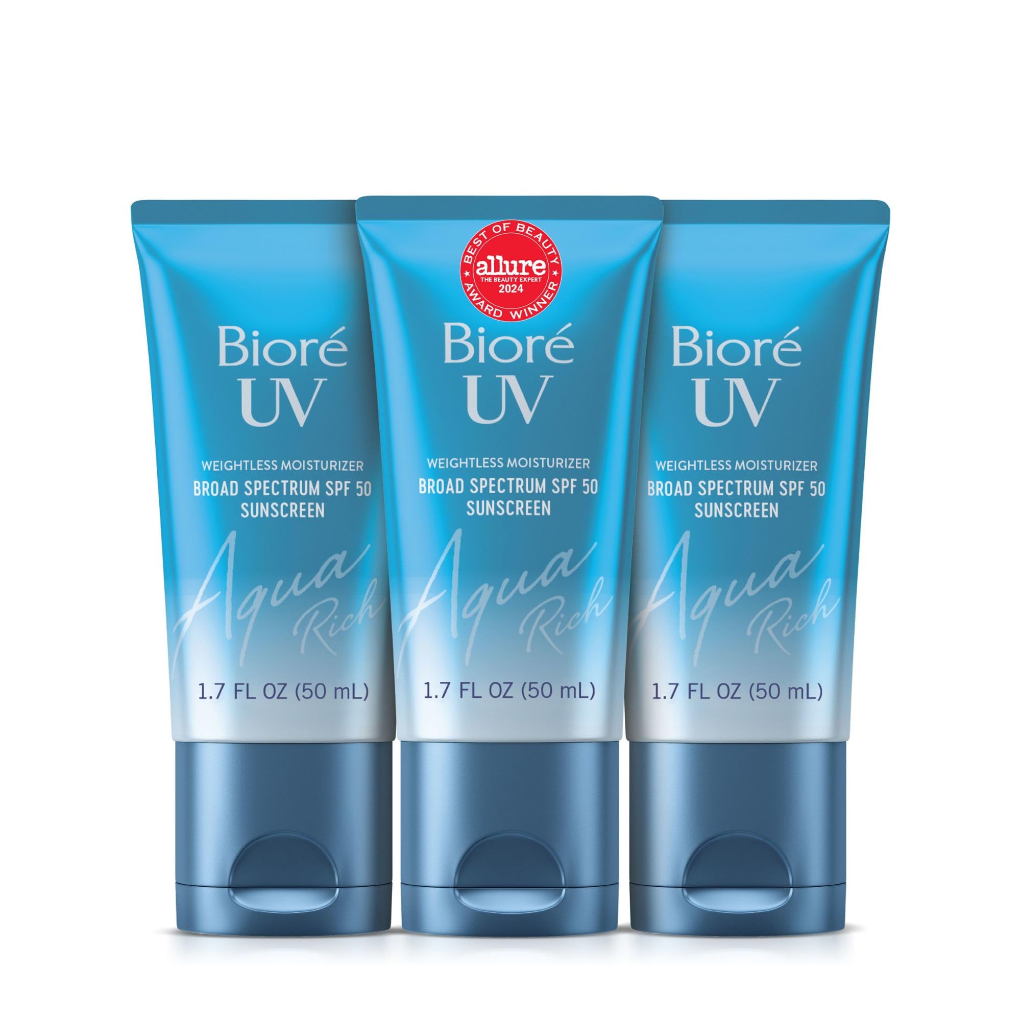 Biore UV Aqua Rich Moisturizer SPF 50 Facial Sunscreen, 1.7 fl oz | Oil-Free Daily Face Sunscreen, Hyaluronic Acid, Lightweight, Non-Comedogenic, Dermatologist Tested, Sensitive Skin