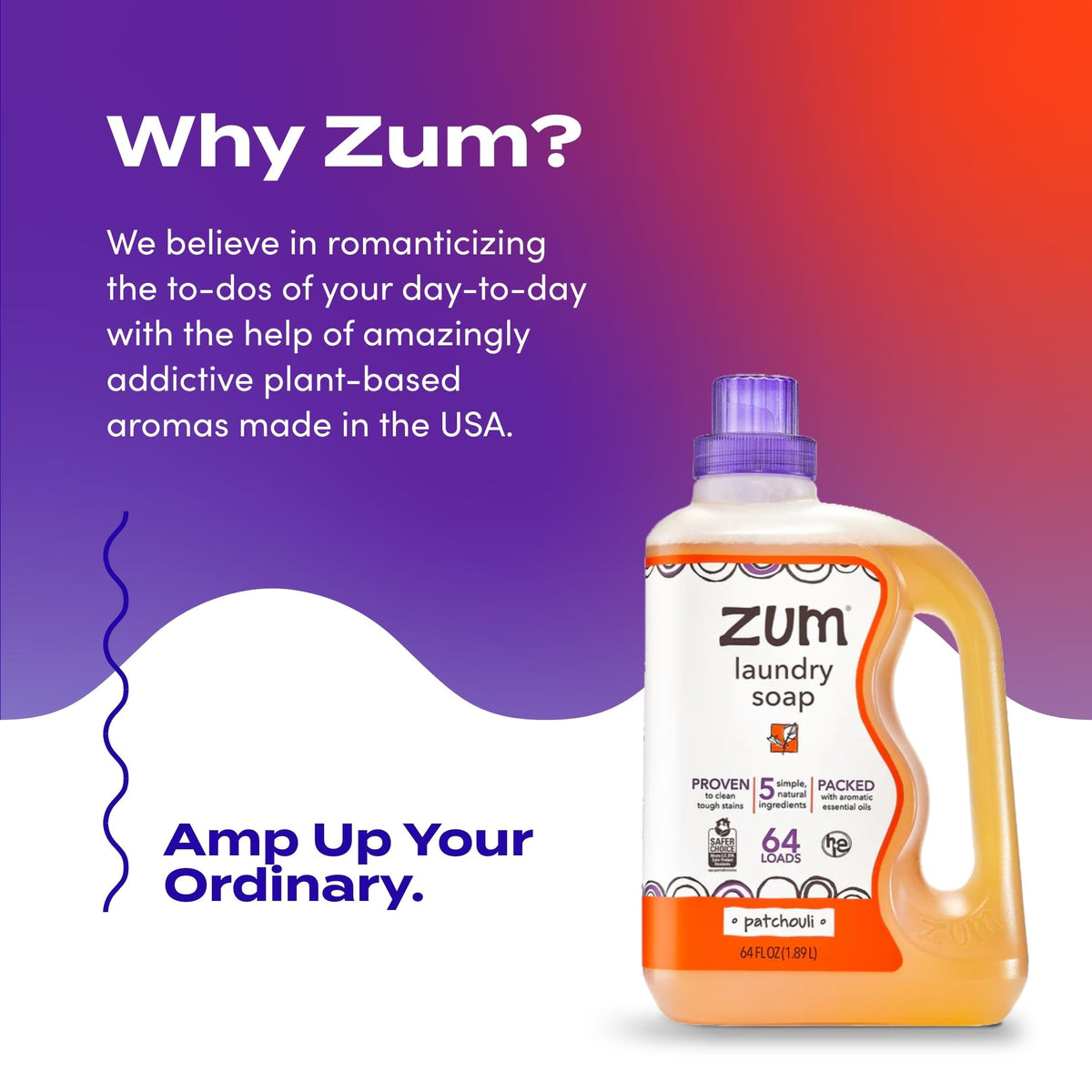 Zum, Laundry Liquid Clean Patchouli, 64 Fl Oz