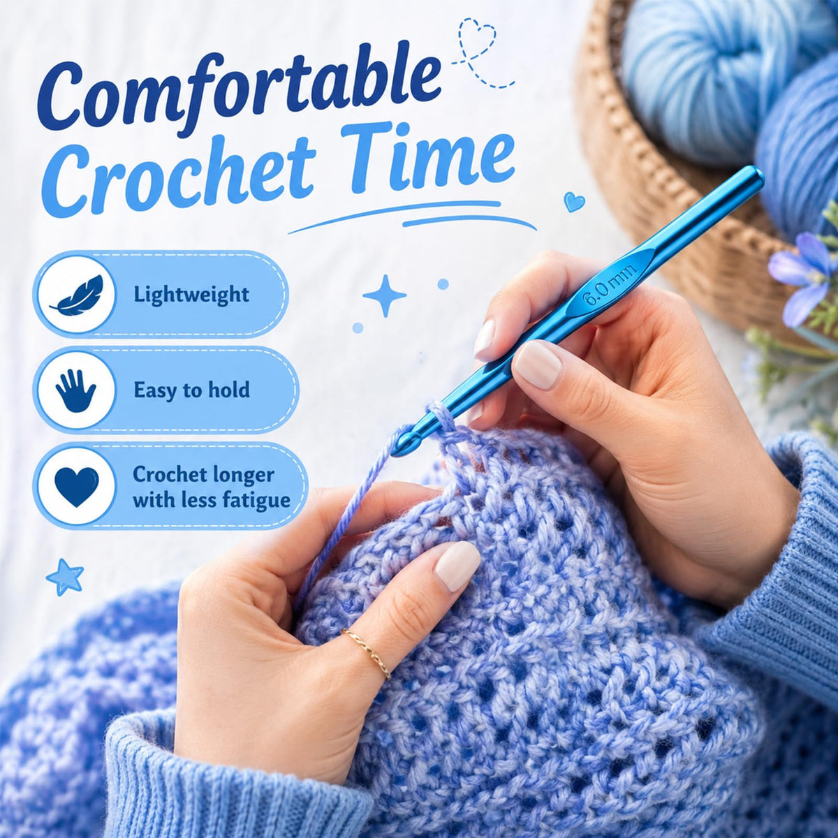 Crochet Hooks Set, Aluminum Handle Knitting Needles for Arthritic Hands, Crochet Needles for Yarn Craft, Nice Gift for Women