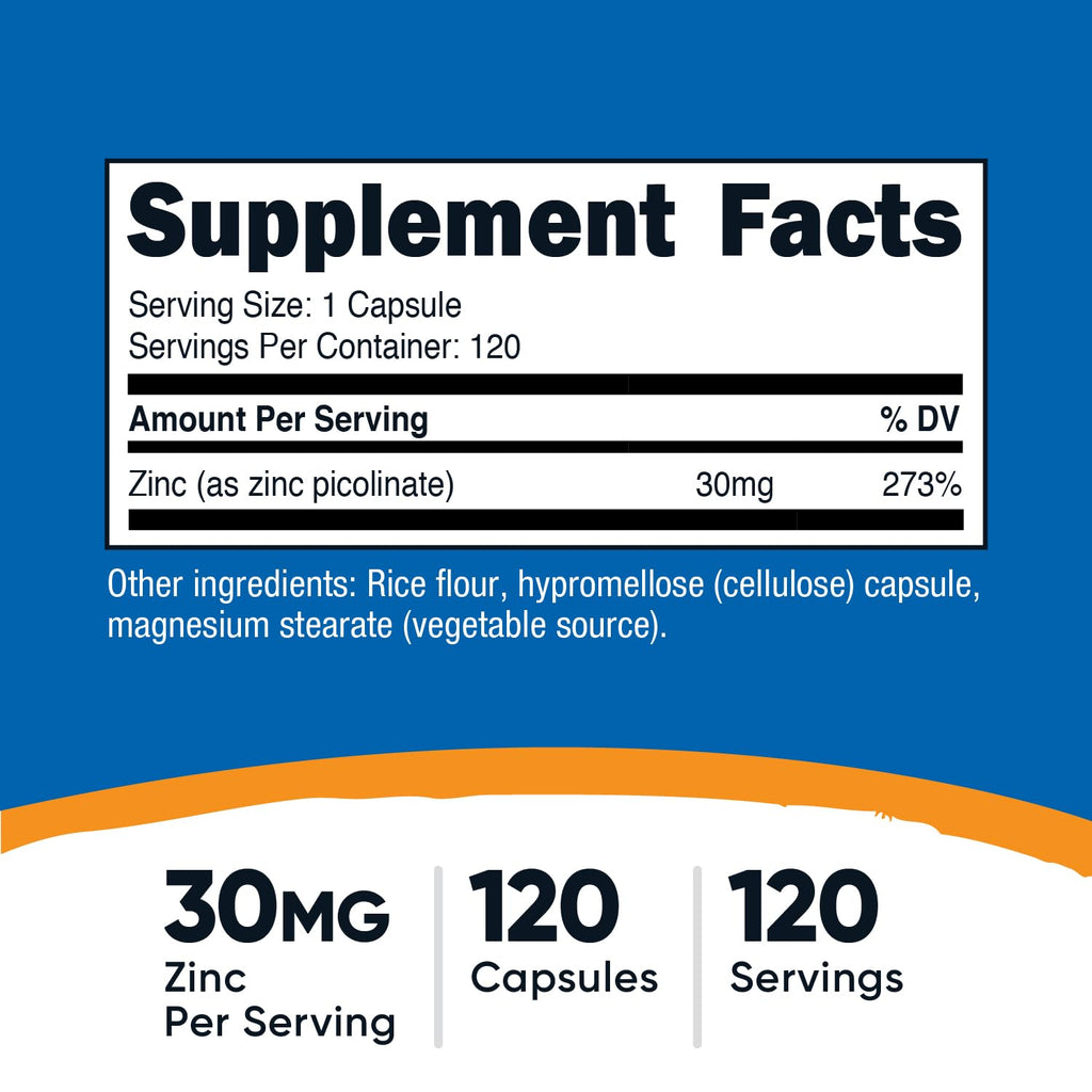 Nutricost Zinc Picolinate 30mg, 120 Capsules - Gluten Free and GMO-Free
