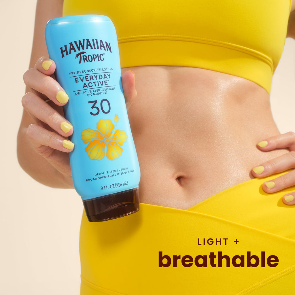 Hawaiian Tropic Island Sport Sunscreen Lotion, Ultra Light, High Performance Protection, SPF 30, Coconut, 8 Oz | Lightweight sport sunscreen, Sweat and water resistant sunblock, UVA/UVB broad spectrum protection, Iconic tropical scent