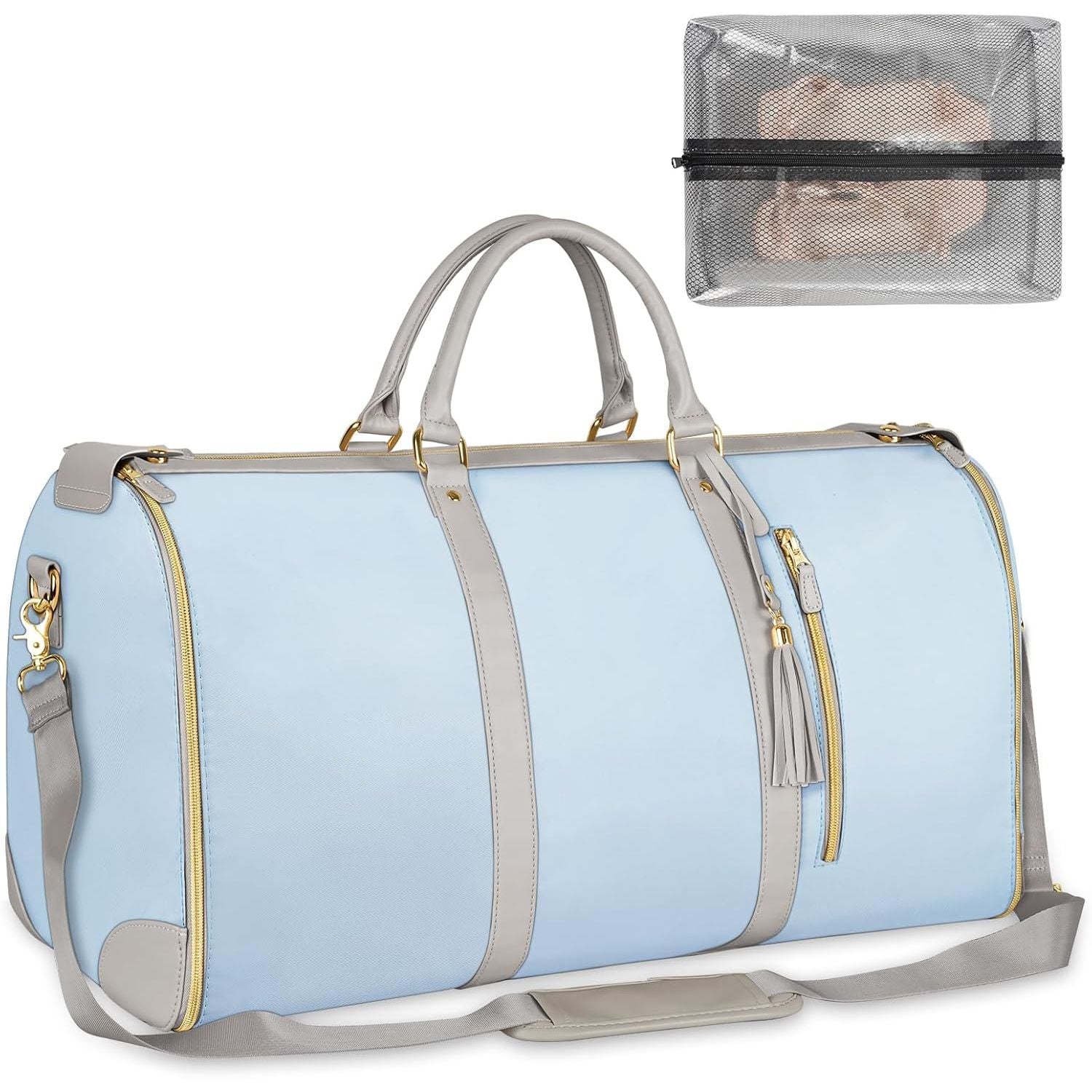 Buy now Ytonet Garment Duffle Bags for Travel, Convertible Carry On Garment Bag for Women, Large PU Leather Foldable Travel Bag with Shoe Pouch, 2 in 1 Hanging Suitcase Dress Suit Travel Bags, Pink Blue Tote at indiglob india