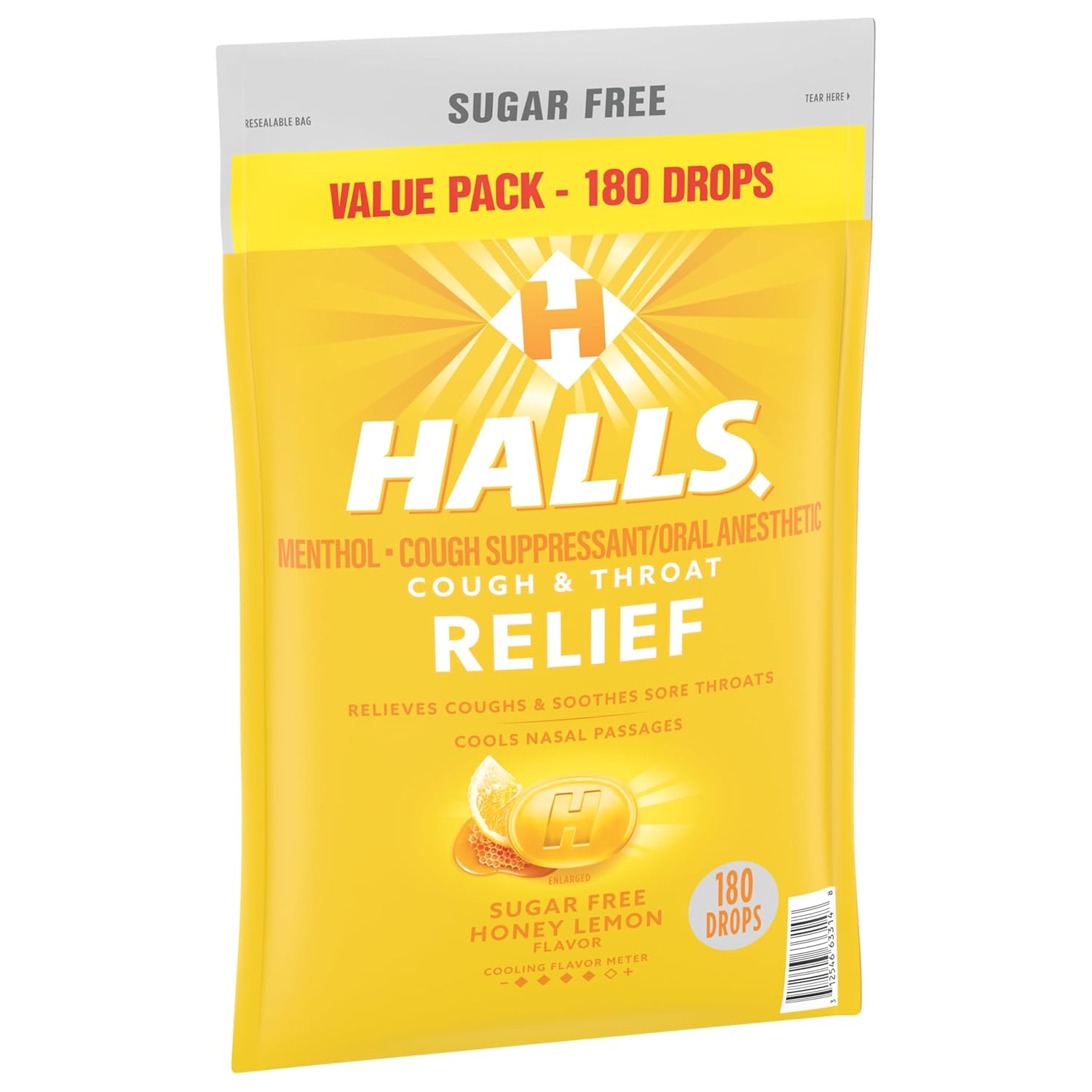 Buy now HALLS Relief Honey Lemon Sugar Free Cough Drops, Value Pack, 180 Drops at indiglob india