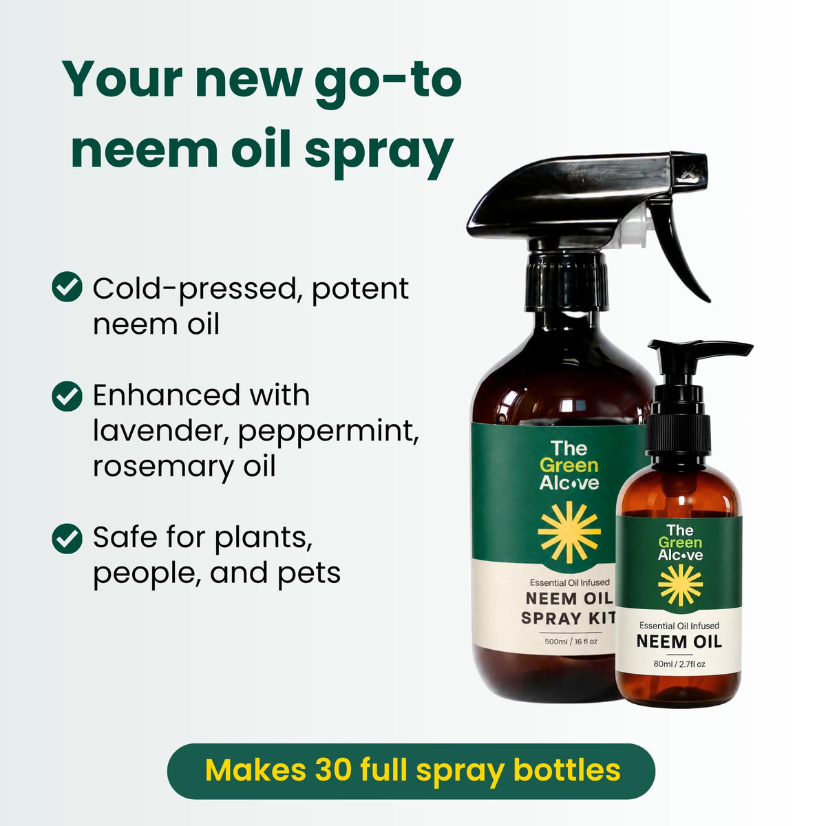 Neem Oil for Plants (Makes 30 Bottles) with Spray Bottle & Essential Oils for Indoor Houseplants & Outdoor Gardens, Natural Leaf Shine