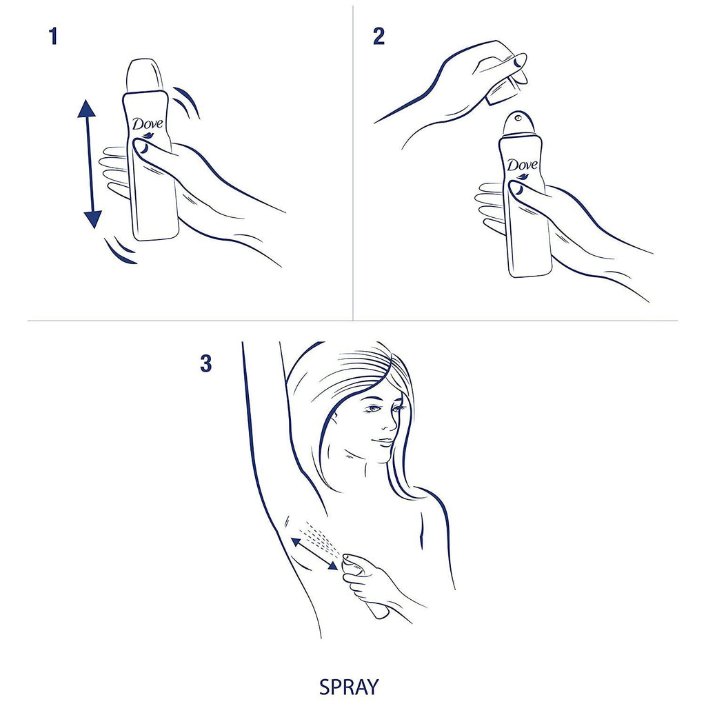 Dove Antiperspirant Dry Spray - Invisible - Clear Finish - 3.8 OZ (107 g) Per Can - Pack of 3 Cans