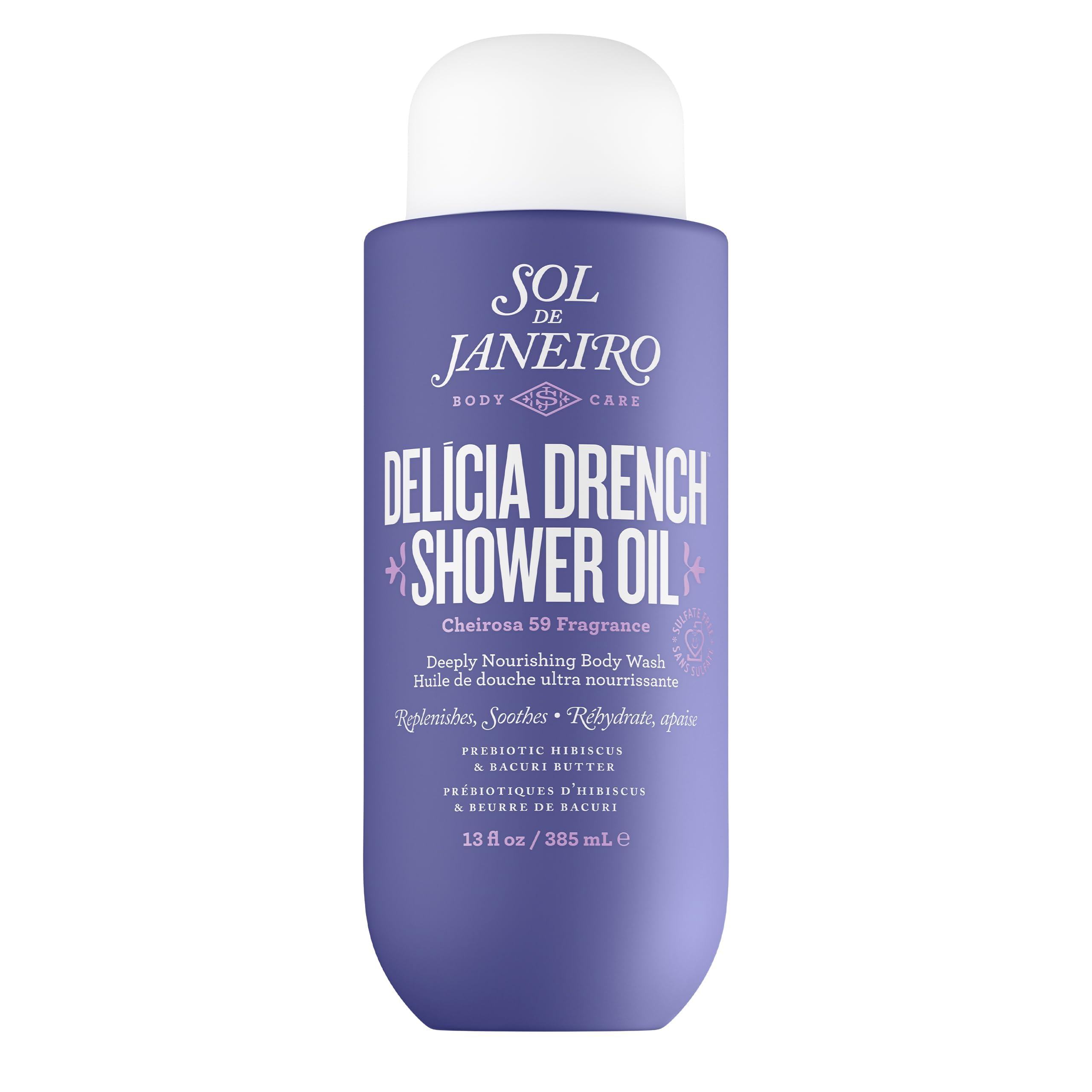 Sol de Janeiro Delicia Drench Shower Oil | Women's Oil-To-Foam, Nourishing Body Wash, Replenishing, Soothing Doubles as Shaving Cream, Mood Boosting Sandalwood Scent