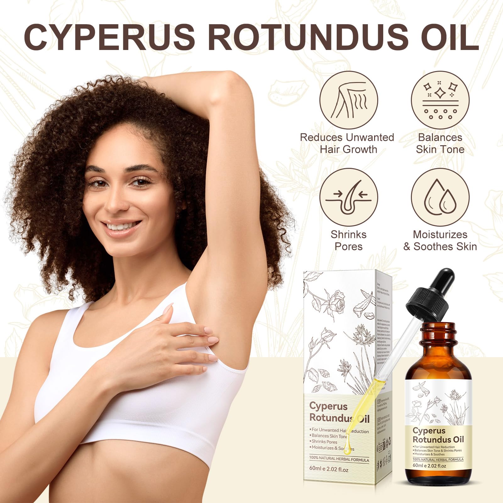 2 Pack Cyperus Rotundus Oil, Natural for Reducing Body Hair Growth, Cyperus Rotundus Oil for Hair Removal, Reduces Unwanted Hair Growth, Reducing Body Hair Growth, Shrink Pores