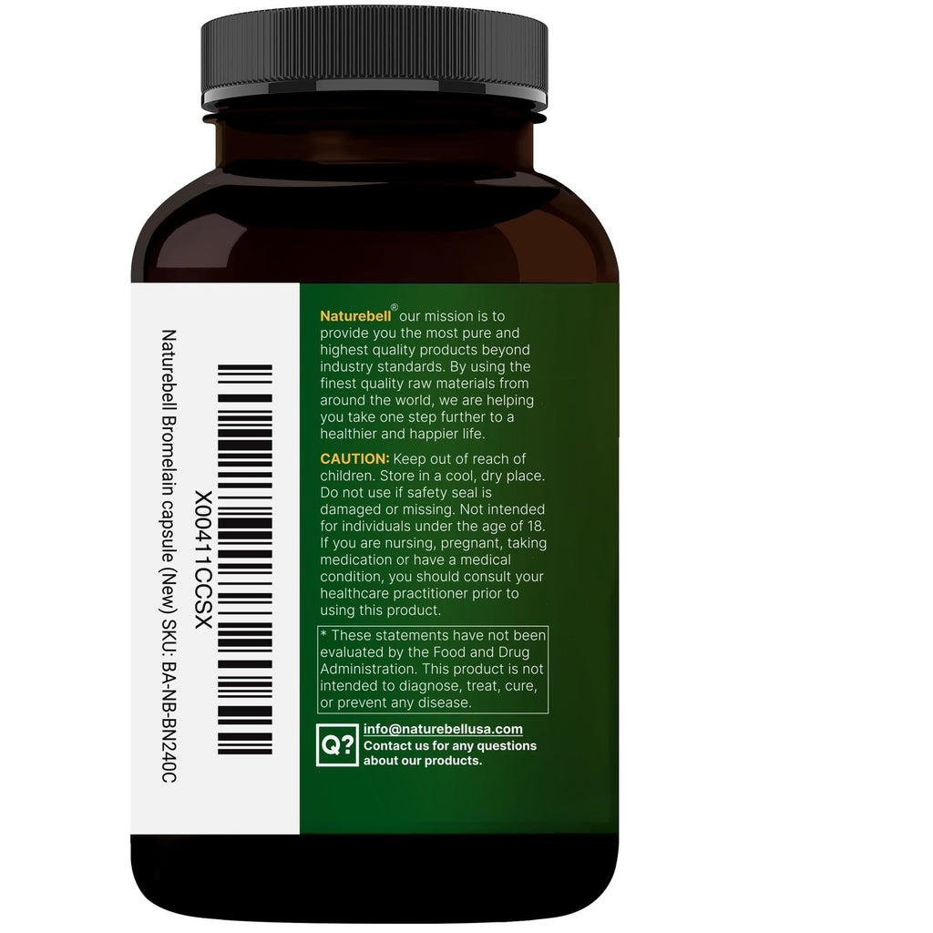 NatureBell Bromelain, 1,000mg Per Serving, 240 Veggie Capsules | 2,400 GDU – Digestive Enzymes & Joint Support Supplement – Proteolytic Enzymes for Digestion, Fresh Pineapple Source – Non-GMO