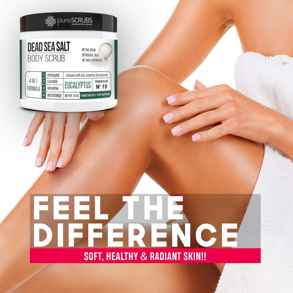 pureSCRUBS Premium Coconut Body Scrub with Dead Sea salt; smooth, radiant skin; 100% authentic, gentle formula.