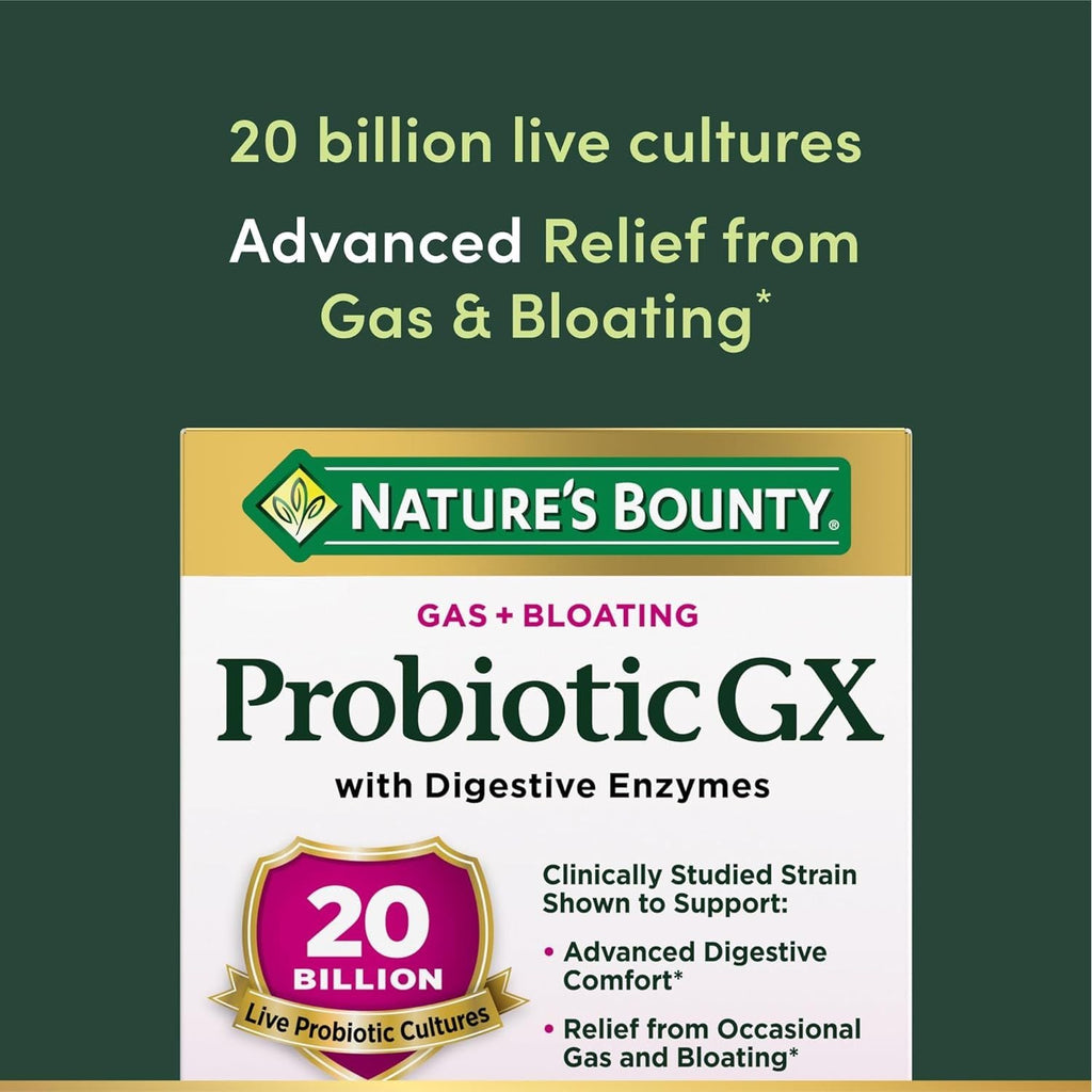 Buy now Nature's Bounty Probiotic GX, Helps with Occasional Gas and Bloating, Dietary Supplement, Digestive Health, 25 Capsules at indiglob india